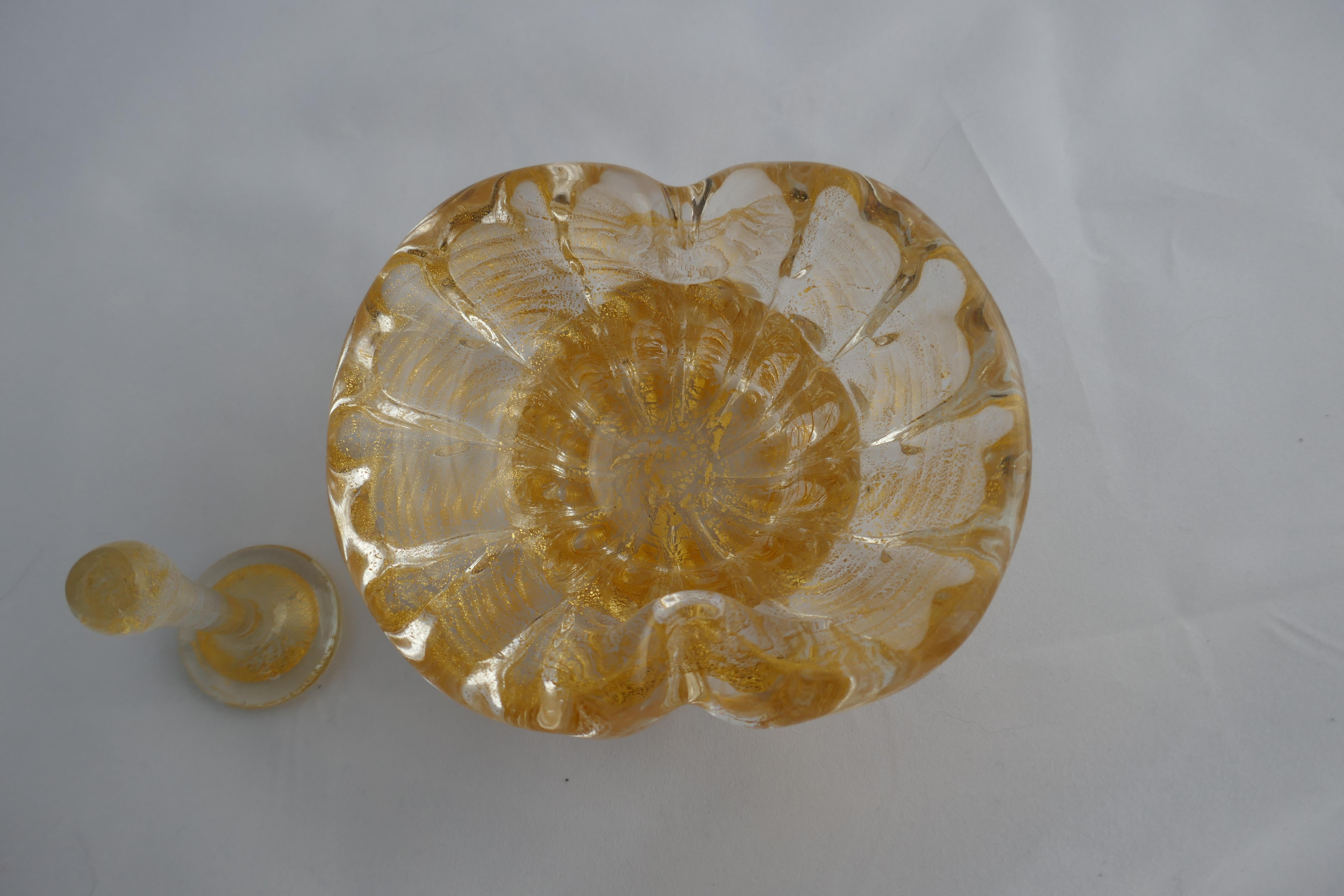 Mid-Century Modern Vintage Poussière d'or Archimede Seguso Cendrier ou Bol en Murano avec Pilon