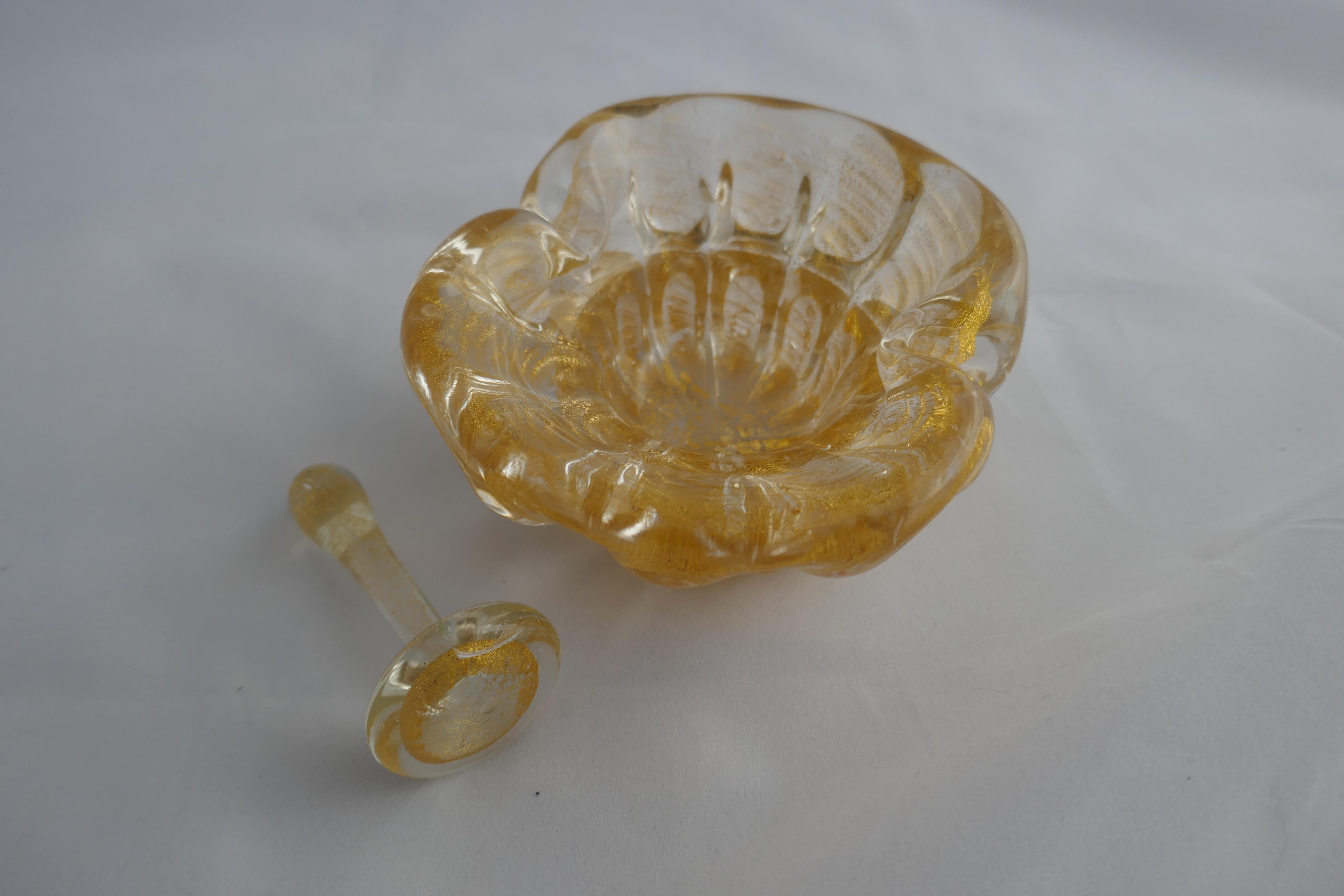 Glass Vintage Gold Dust Archimede Seguso Murano Ashtray or Bowl with Pestle