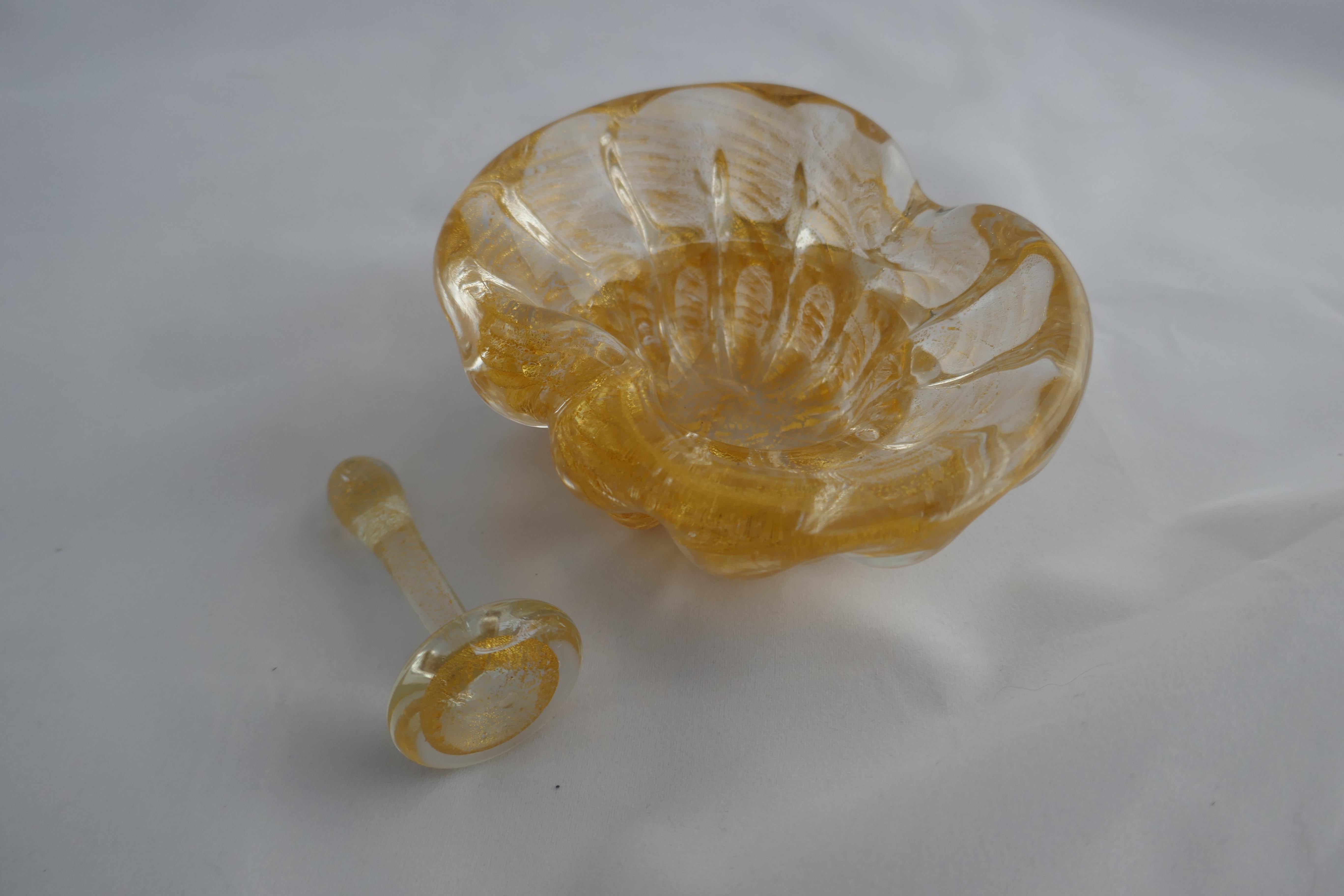 Vintage Gold Dust Archimede Seguso Murano Ashtray or Bowl with Pestle 1