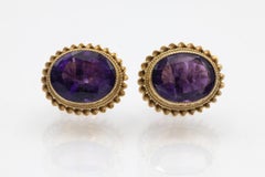 Vintage gold earrings with amethysts, Great Britain, mid 20th century