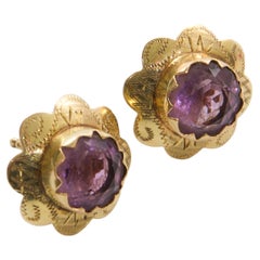 Goldohrringe aus Gold mit lila Amethyst im Vintage-Stil, ca. 1930er Jahre