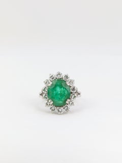 Vintage Gold, Emerald and Diamond Daisy Ring