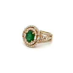 Vintage Gold Emerald and Diamond Double Halo Ring
