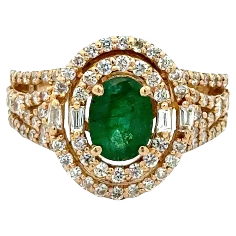 Vintage Gold Smaragd und Diamant Double Halo Ring