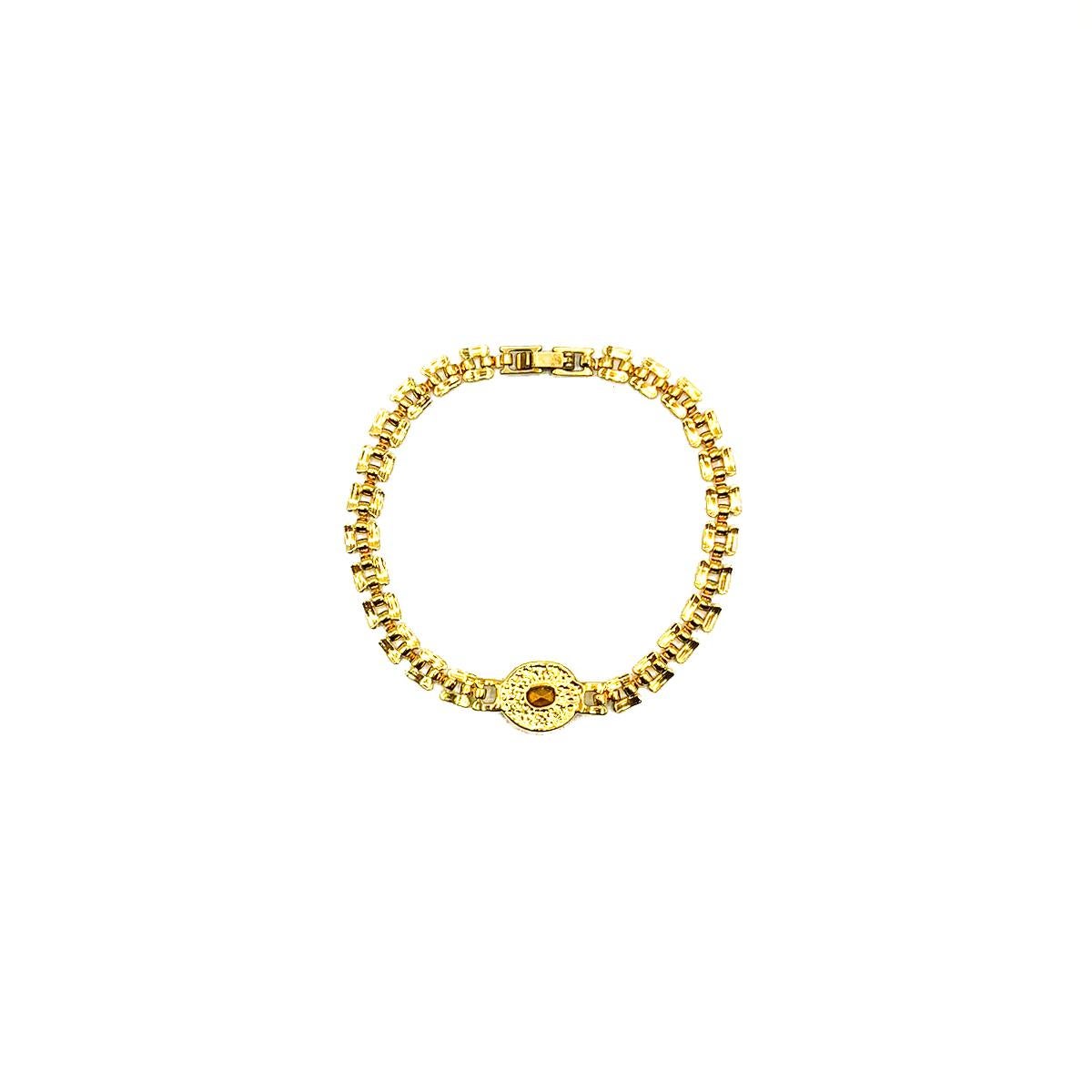 Women's or Men's Vintage Gold & Emerald Crystal Bracelet 1990s