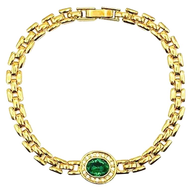Vintage Gold & Emerald Crystal Bracelet 1990s