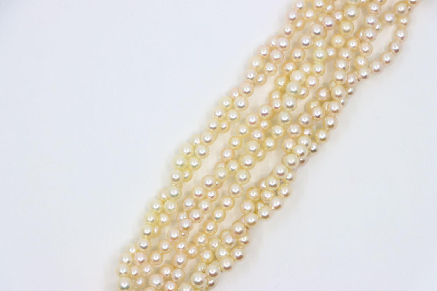 Vintage Gold Emerald Diamond Muti-Stand Pearl Bracelet For Sale 4