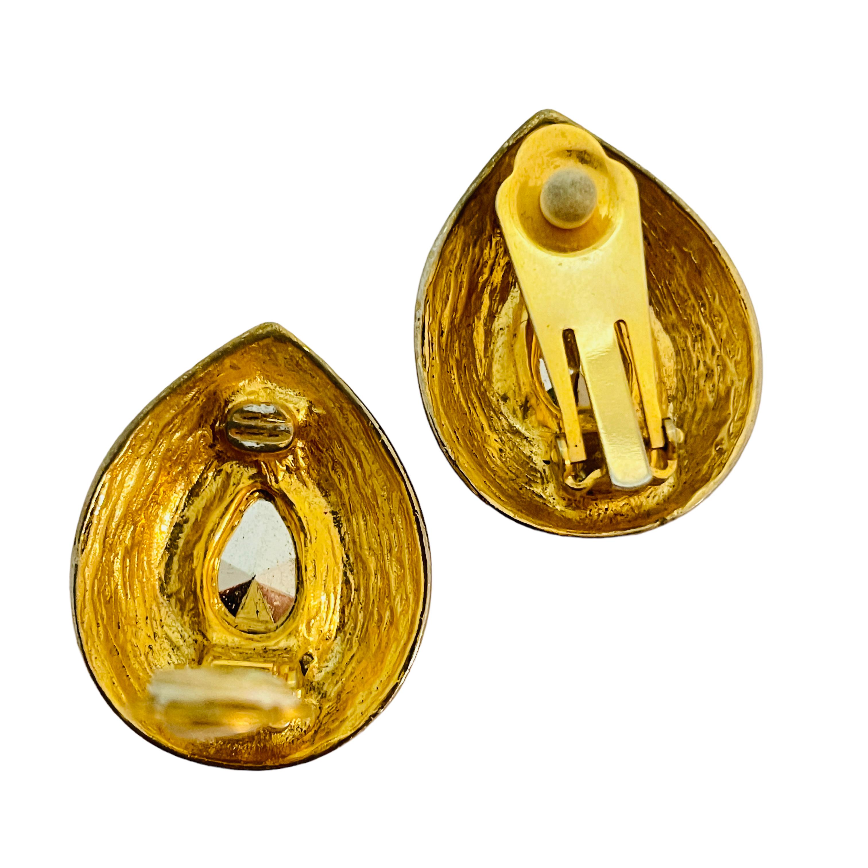 Gold-Smaragd-Glas Designer-Ohrringe für den Laufsteg durchbohrt im Zustand „Gut“ im Angebot in Palos Hills, IL