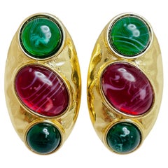 Pendientes de clip vintage de oro esmeralda rubí cristal de diseño de pasarela