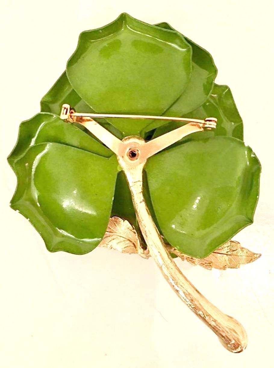 20th Century Gold & Enamel Faux Pearl Flower Brooch 3