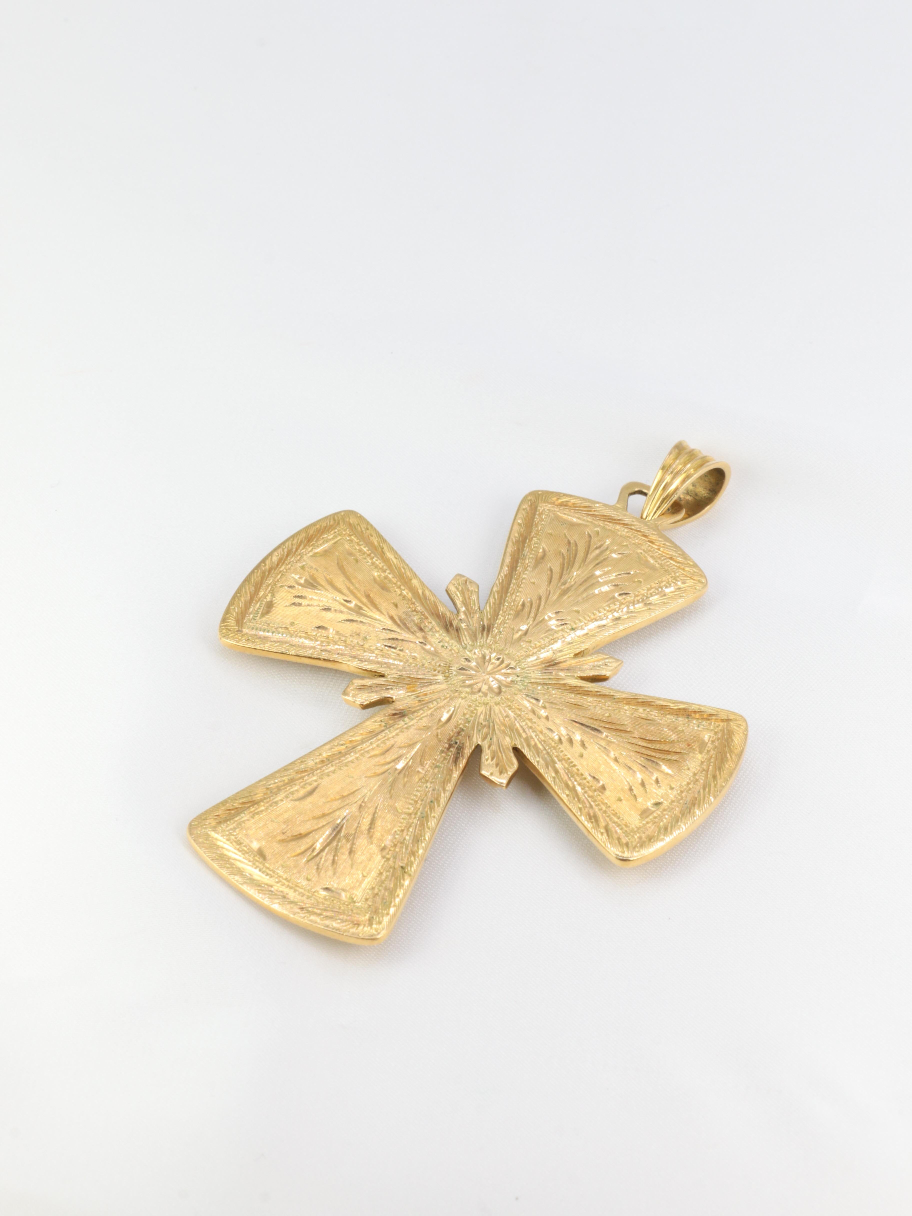 Vintage Gold, Enamel and Sapphire Pectoral Cross Pendant For Sale 2