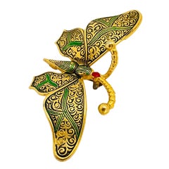 Vintage gold enamel butterfly designer brooch
