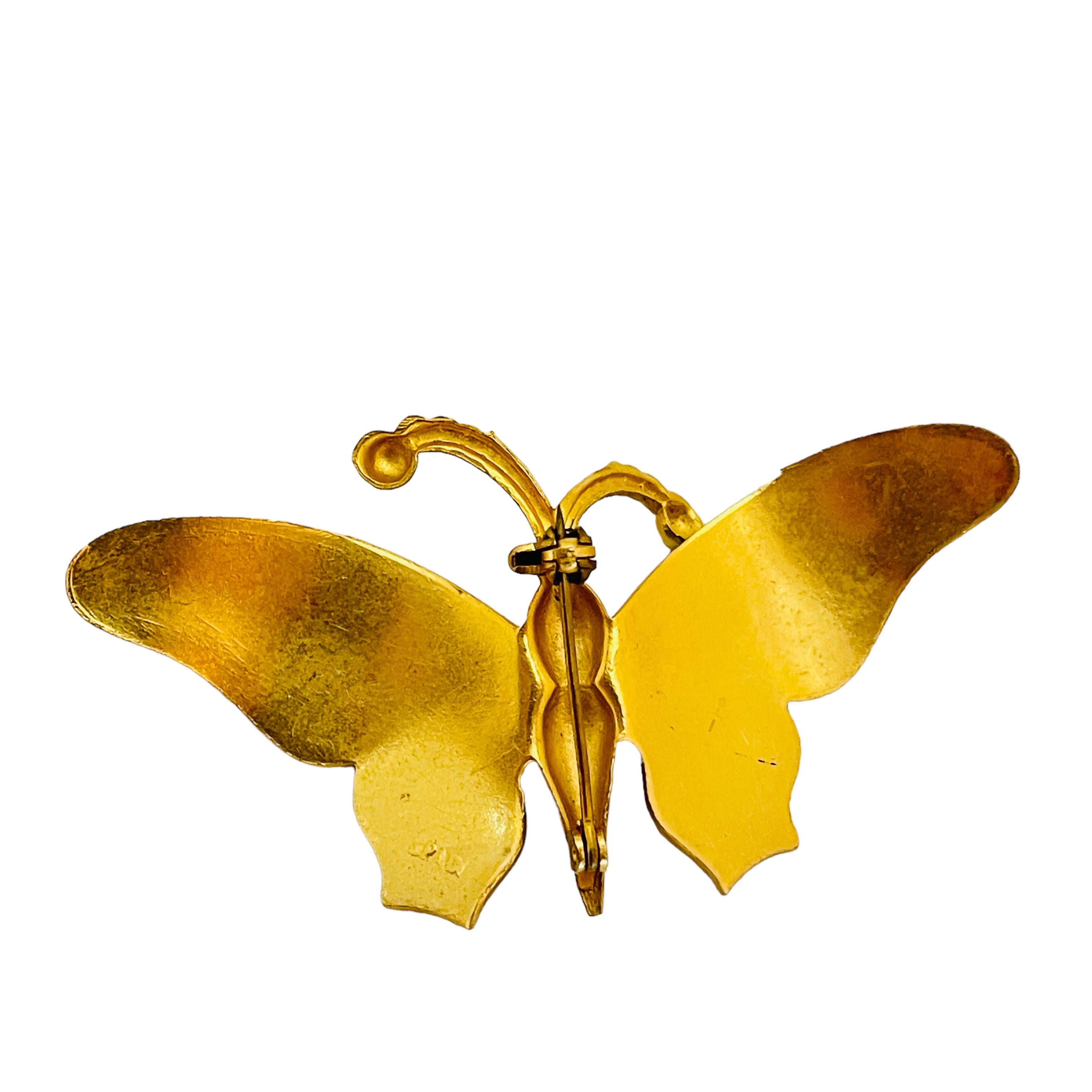 Vintage gold enamel butterfly designer brooch In Good Condition For Sale In Palos Hills, IL