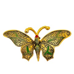 Vintage gold enamel butterfly designer brooch