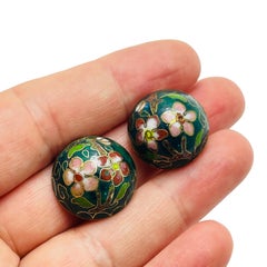 Vintage gold enamel cloisonné flower designer clip on earrings