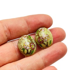 Vintage gold enamel cloisonné flower designer clip on earrings