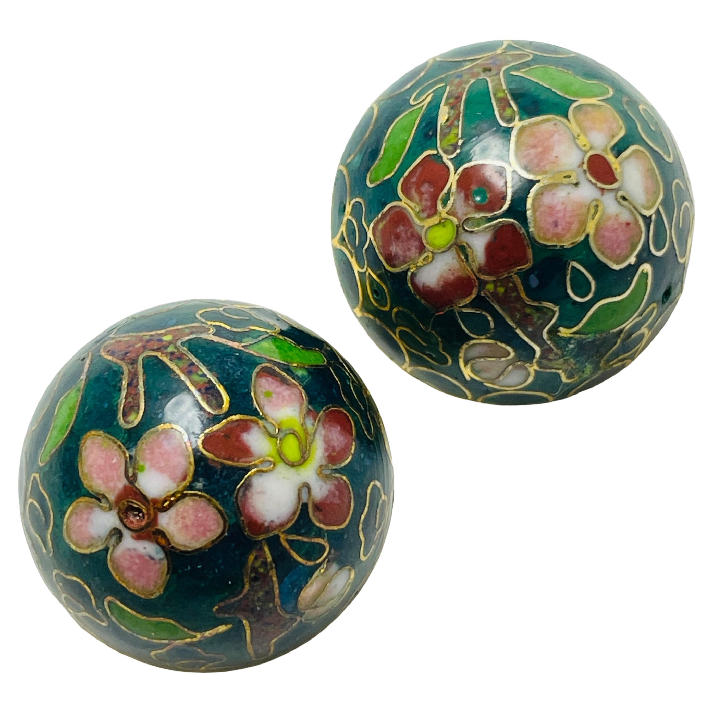 Vintage gold enamel cloisonné flower designer clip on earrings For Sale