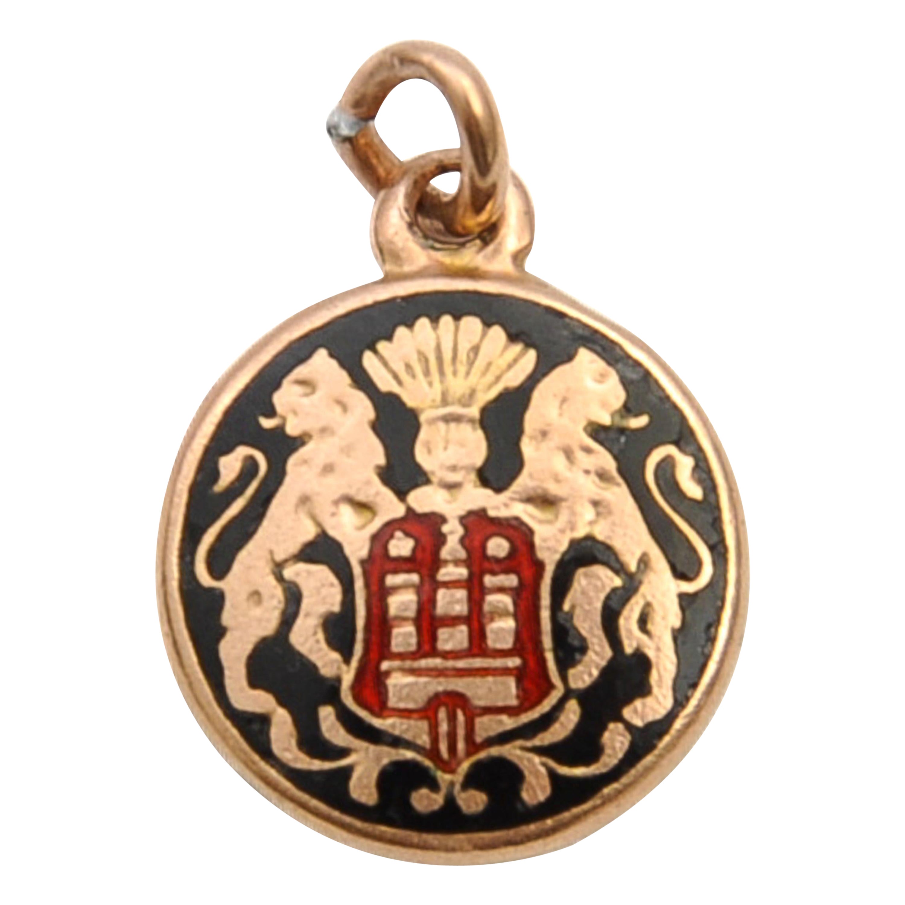 Vintage Gold Emaille Wappen Schild Charm Anhänger