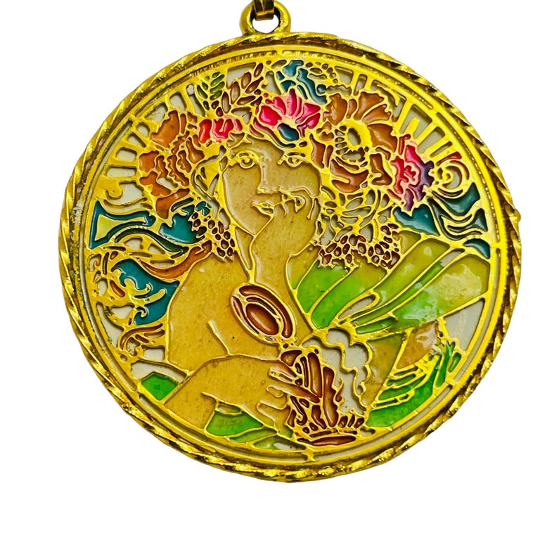 Chaîne Collier Doré Vintage Avec Petits Médaillons émaillés - Très Bon état