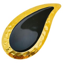 Used gold enamel designer runway brooch 