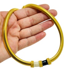 Vintage gold enamel designer runway choker necklace