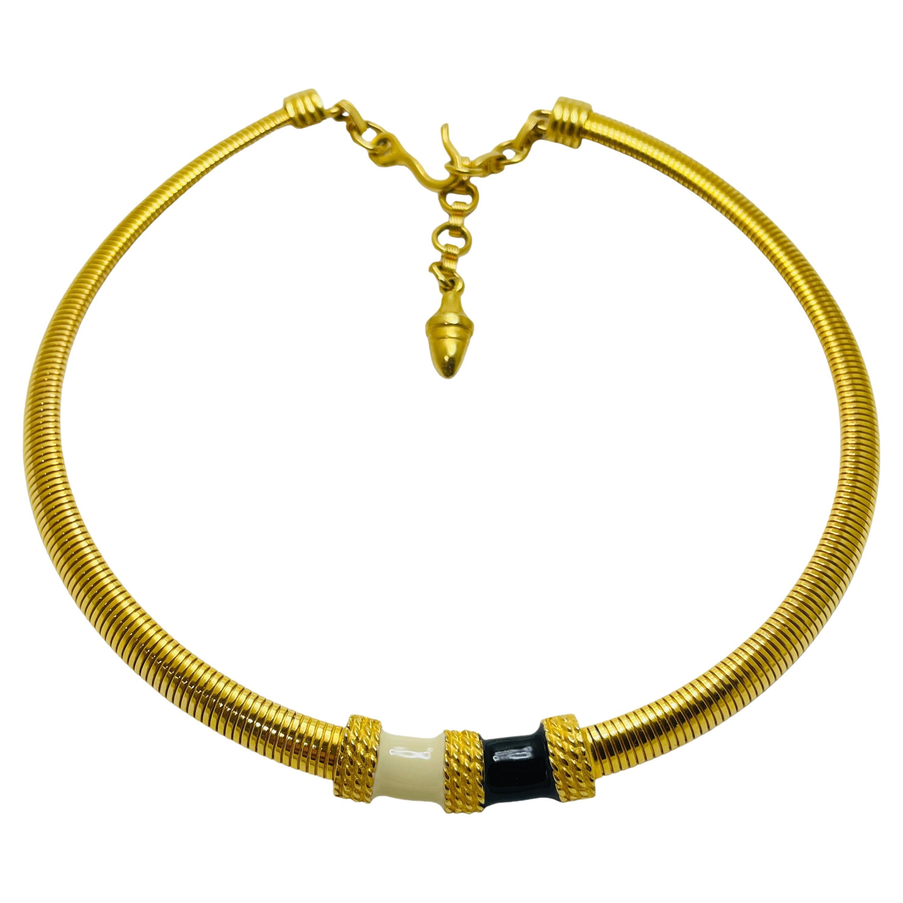 Vintage Gold Enamel Designer Runway Choker Necklace