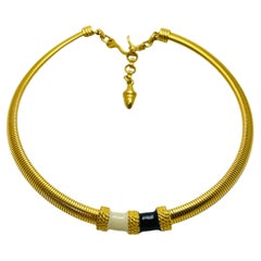 Vintage gold enamel designer runway choker necklace