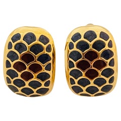 Vintage gold enamel designer runway clip on earrings Vintage gold enamel designer runway clip on earrings