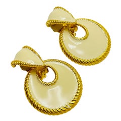 Vintage gold enamel door knocker designer clip on earrings