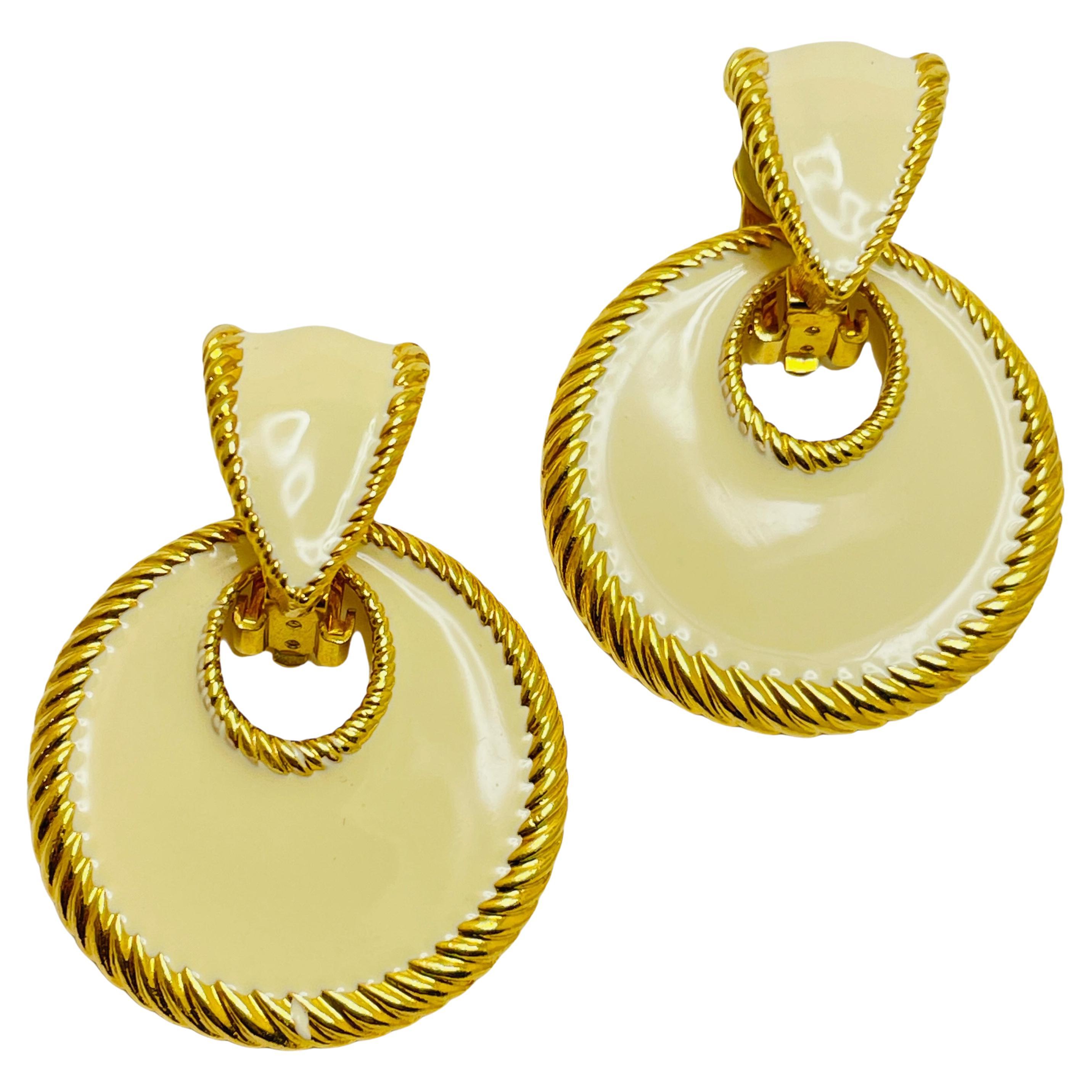 Vintage gold enamel door knocker designer clip on earrings