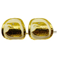 Vintage Gold Emaille Adler Designer Landebahn Clip auf Ohrringe