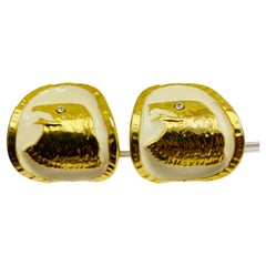 Vintage gold enamel eagle designer runway clip on earrings 