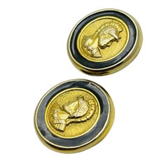 Vintage gold enamel etruscan coin clip on earrings