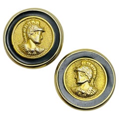 Vintage gold enamel etruscan coin clip on earrings