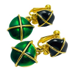 Vintage gold enamel etruscan designer clip on earrings