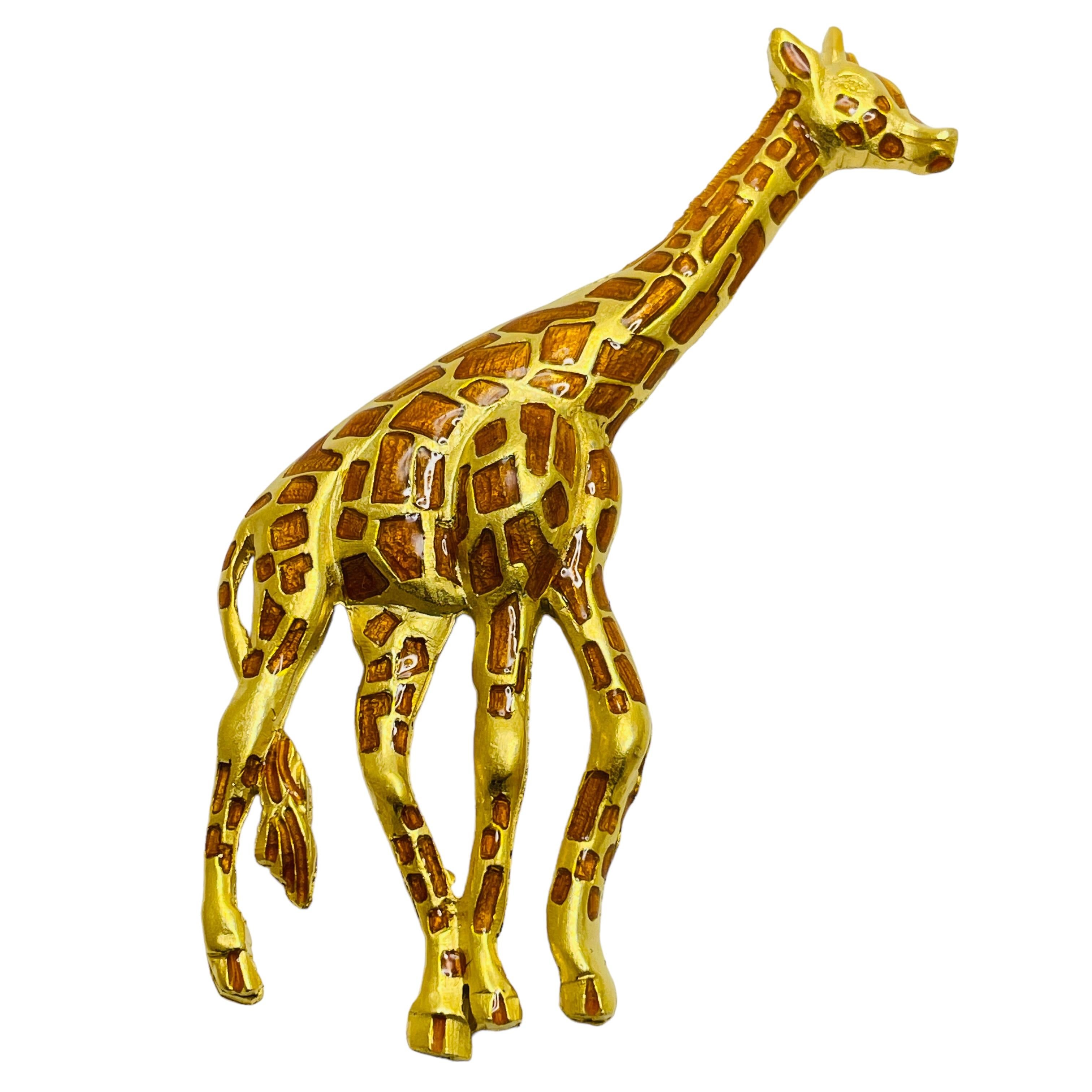 Vintage gold enamel figural animal giraffe designer brooch For Sale
