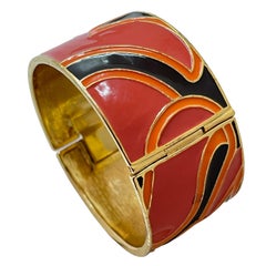 Vintage gold enamel geometric bangle bracelet