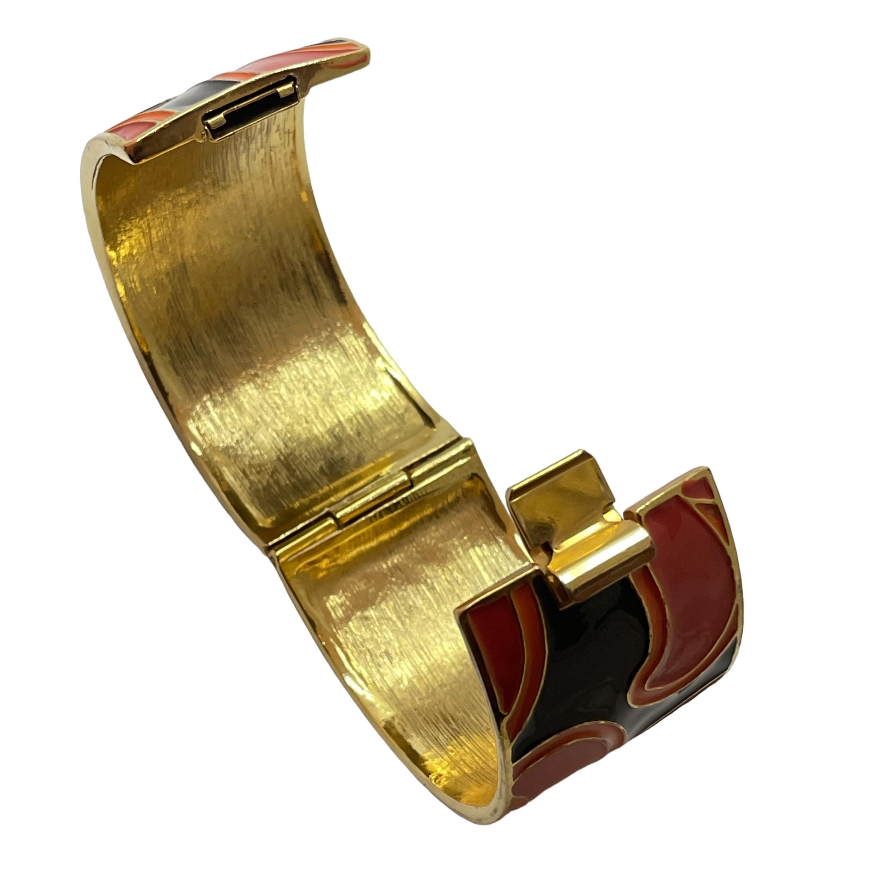 Women's or Men's Vintage gold enamel geometric bangle bracelet For Sale