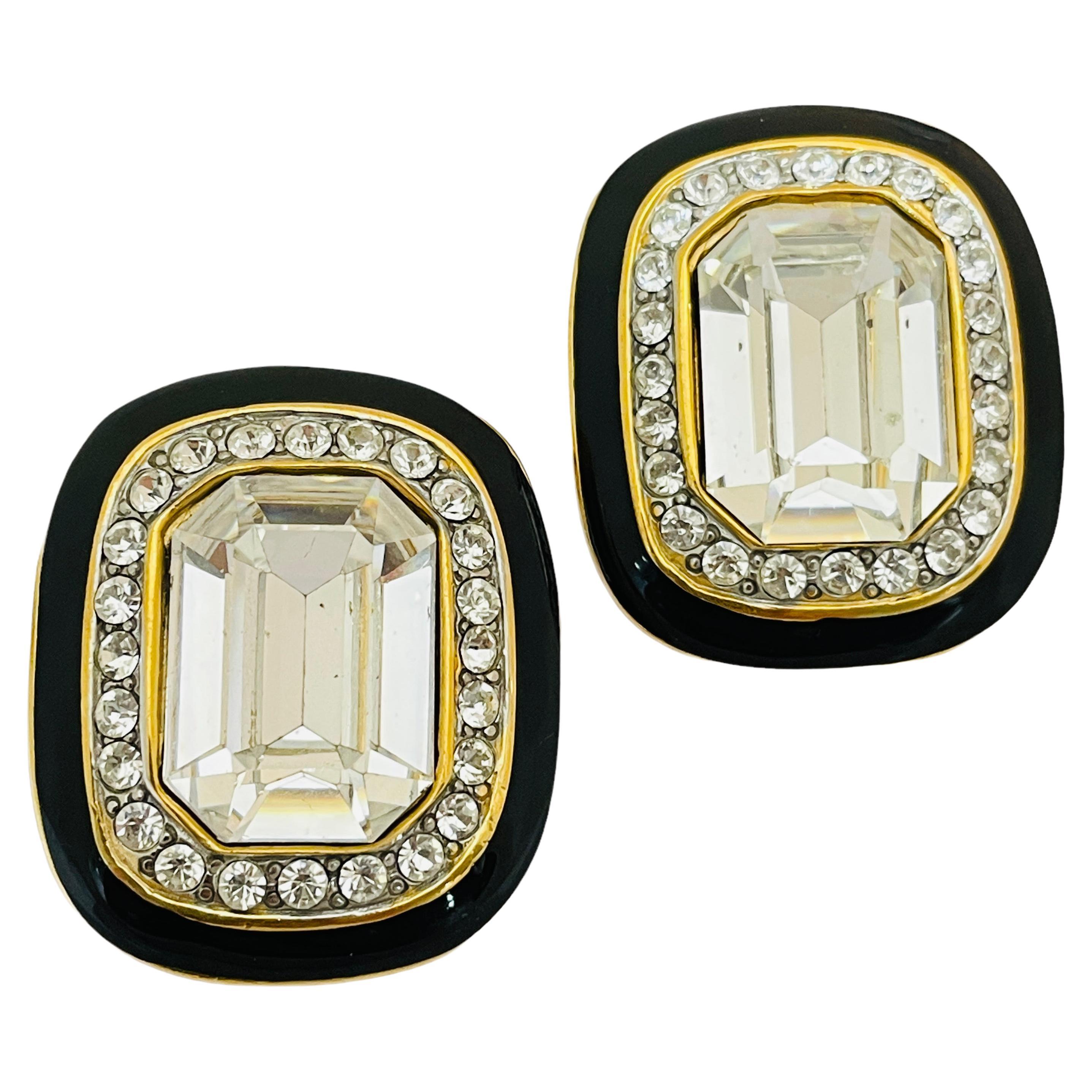 Vintage gold enamel glass massive designer runway clip on earrings For Sale