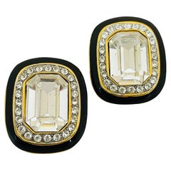 Vintage gold enamel glass massive designer runway clip on earrings
