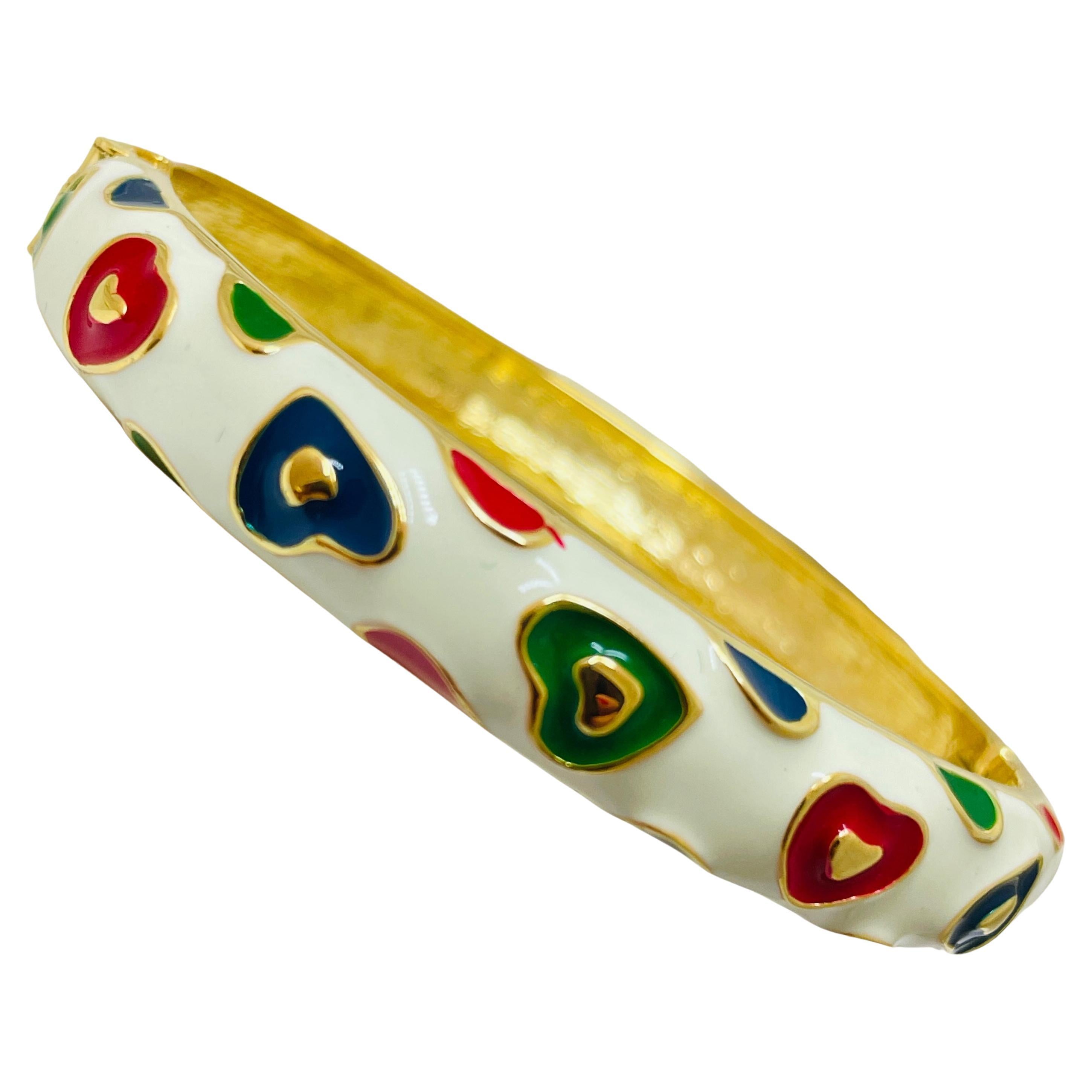 Vintage gold enamel hearts bangle bracelet  For Sale