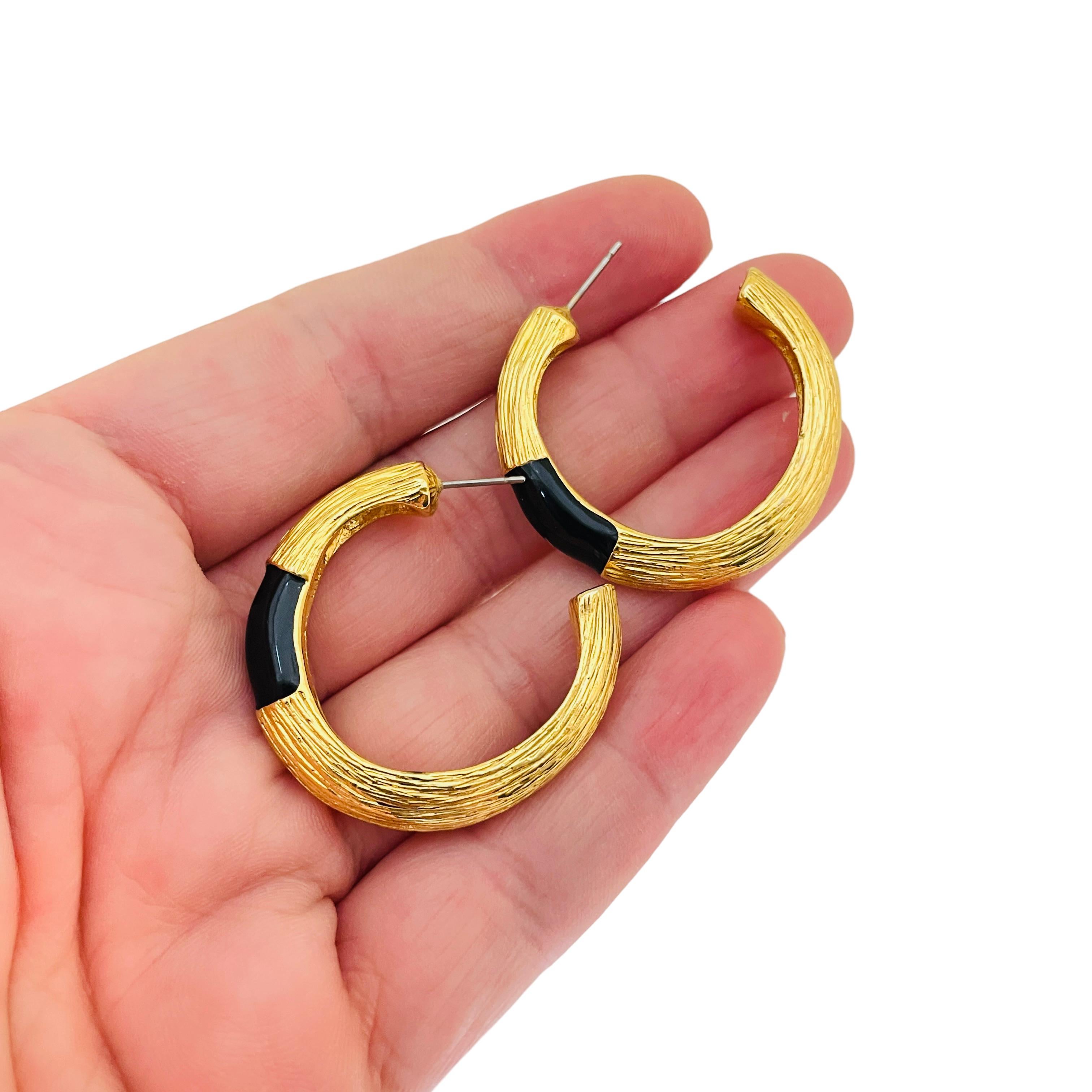 Women's or Men's Vintage gold enamel hoop designer runway earrings  For Sale