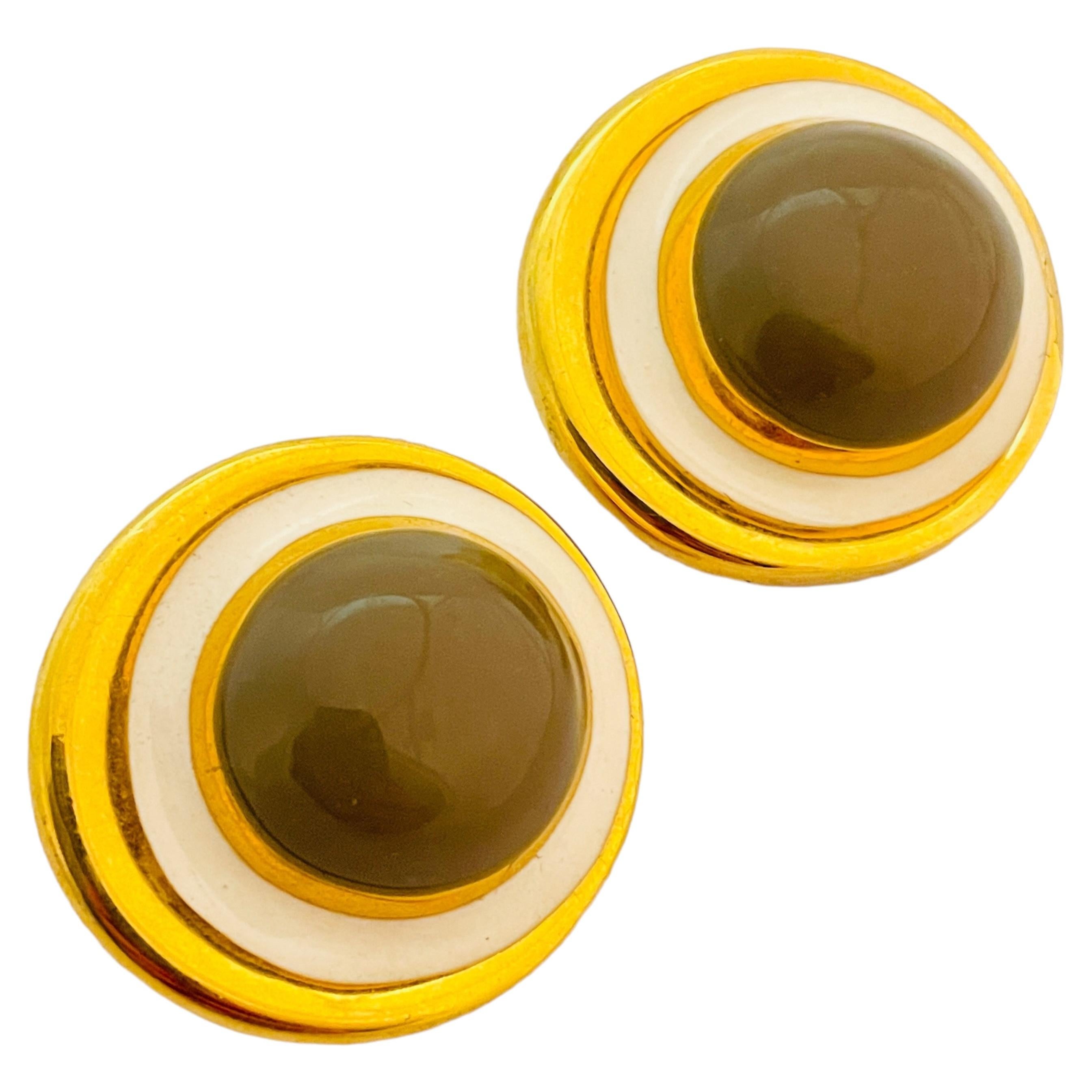 Vintage Gold Emaille riesigen Clip auf Designer Landebahn Ohrringe im Angebot