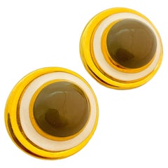 Vintage Gold Emaille riesigen Clip auf Designer Landebahn Ohrringe