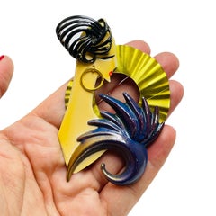 Vintage gold enamel lady artisan designer brooch