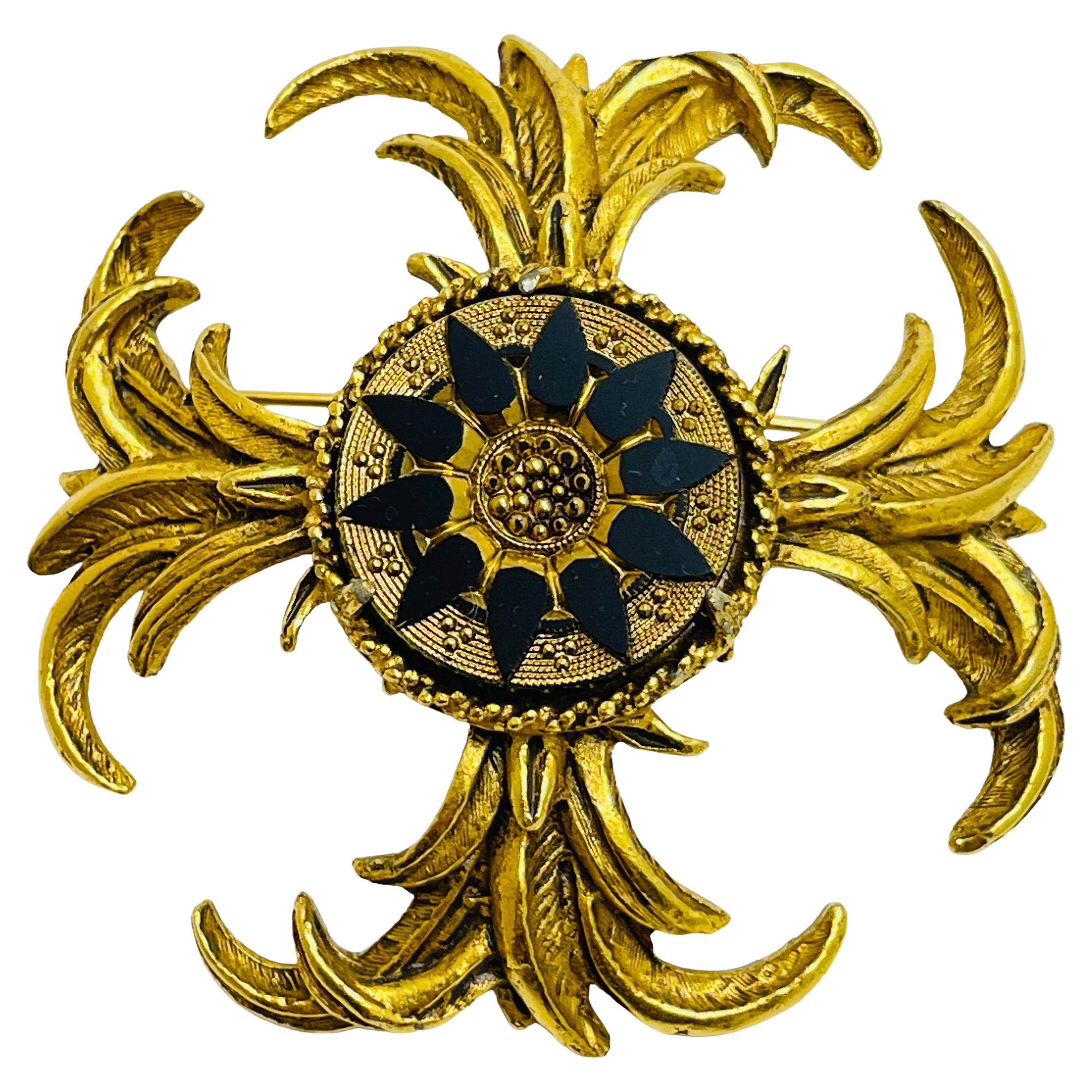 Vintage gold enamel maltese cross massive designer brooch