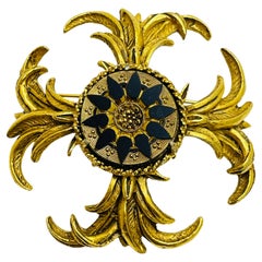 Vintage gold enamel maltese cross massive designer brooch