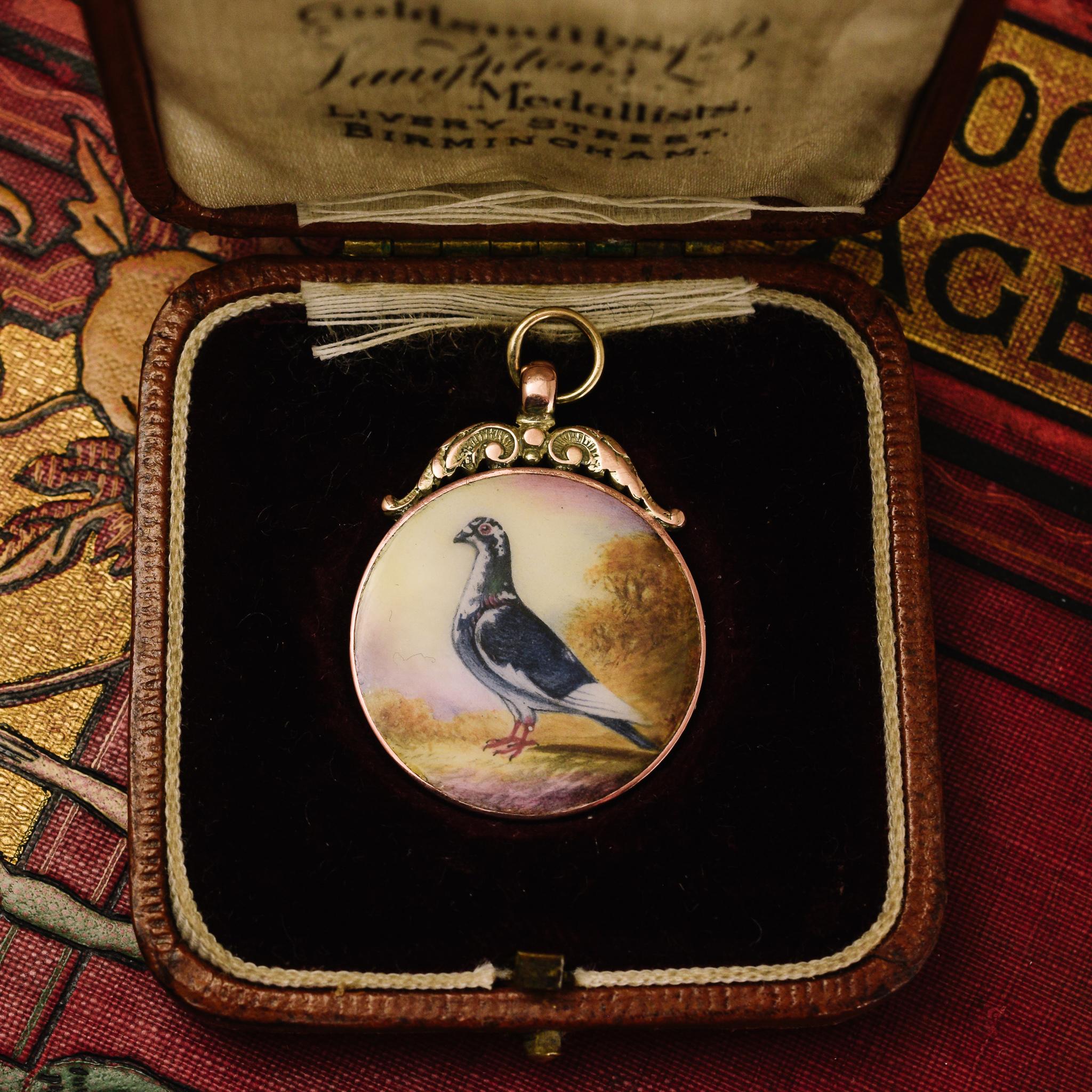 Edwardian Vintage Gold Enamel Pigeon Racing Medal