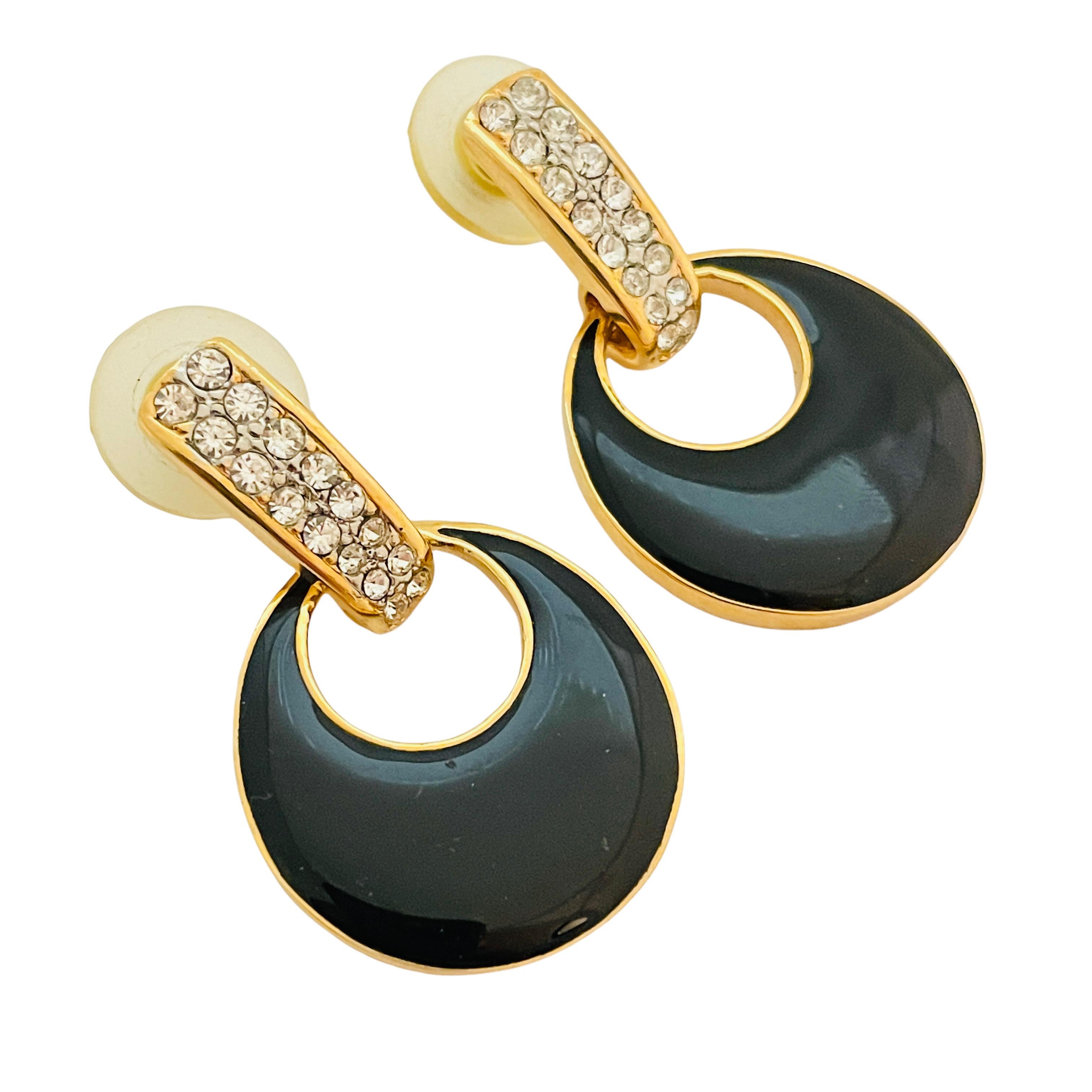 DETAILS

• unsigned

• gold tone with enamel and rhinestones

• vintage designer runway earrings

MEASUREMENTS

• 1.5