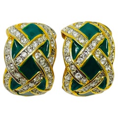 Orecchini a clip vintage con smalto dorato e strass di design